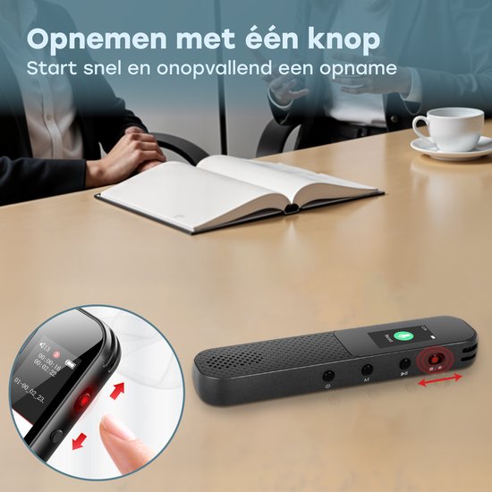 Audyn Voice Recorder Digital - 400 heures d'enregistrement audio - écoute à distance - dictaphone - enregistrements HD 360° - noir