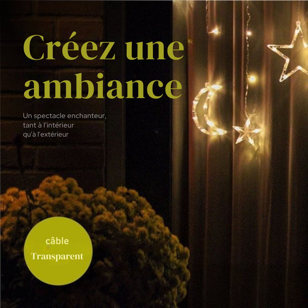 Light Curtain Giftmas  - Décoration suspendue - Intérieur/Extérieur - 3.5M - 120 LED  - Lunes et étoiles - Blanc chaud