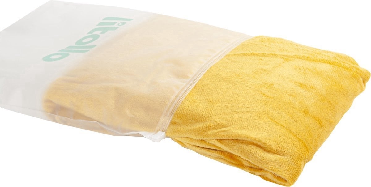 Litollo® Coussin de grossesse (forme en J) - Coussin d'allaitement - Coussin corporel - Oreiller latéral - Oreiller corporel - Housse en polaire douce XXL 145cm - Jaune ocre