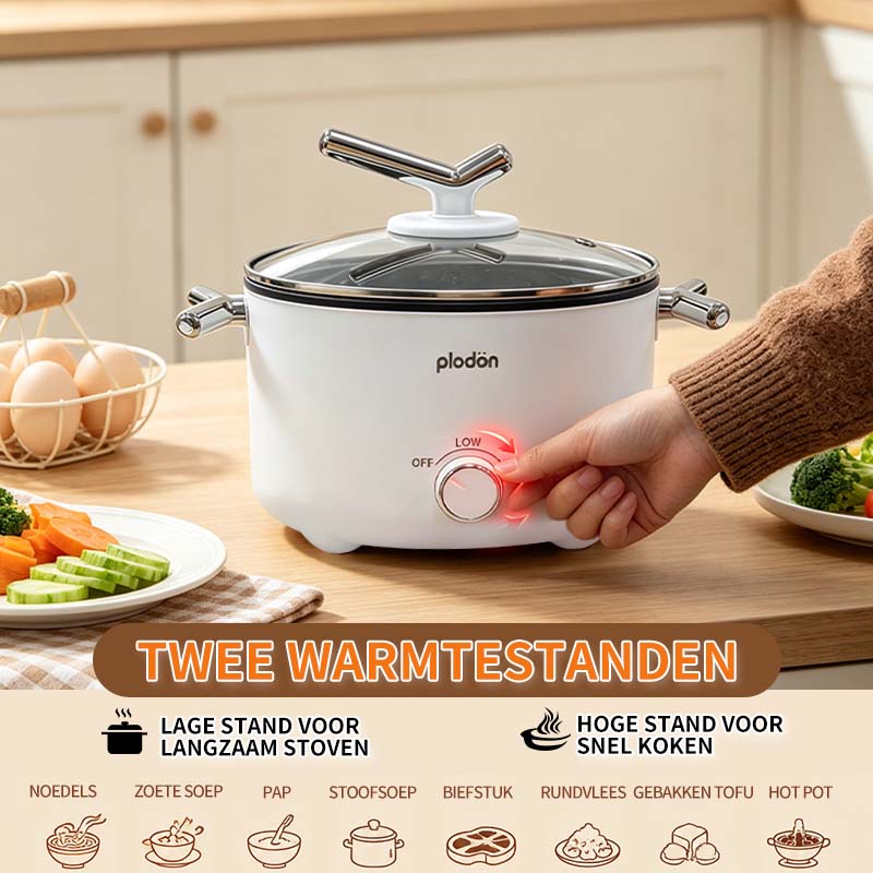 Plodon : cuiseur à pression amélioré à parois épaisses pour légumes - casserole de 2,0 L, 1 000 W, avec revêtement antiadhésif et deux niveaux de puissance
