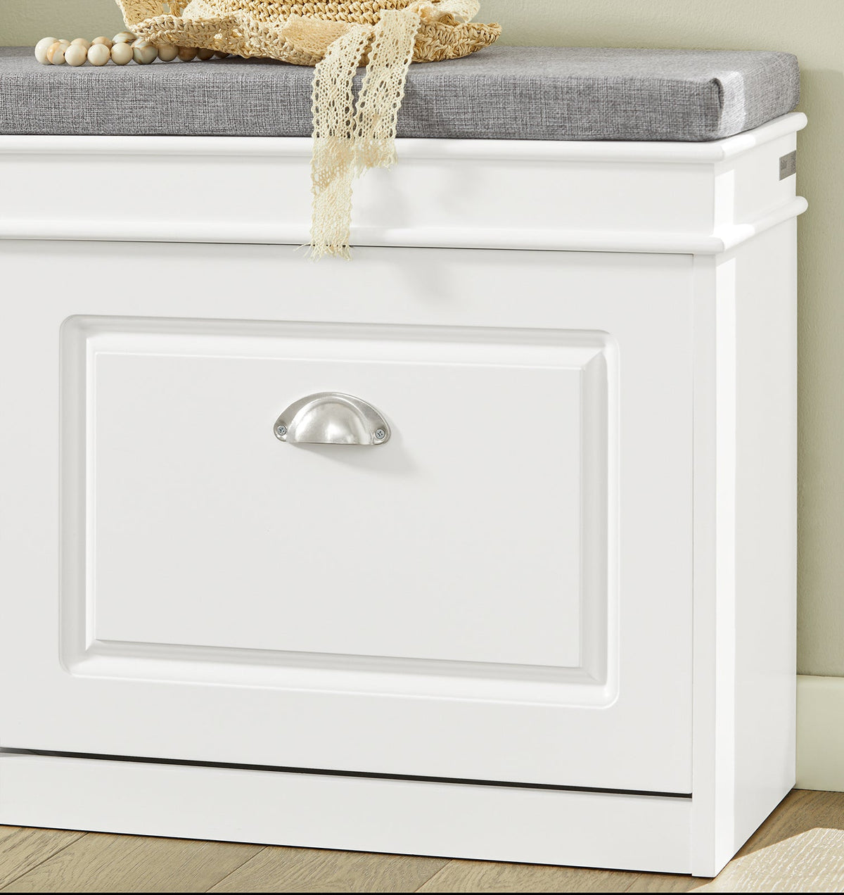 SoBuy Meuble à chaussures avec coussin d'assise et rabats - Meuble à chaussures pour couloir étroit - Blanc - 104 x 24 x 51 cm