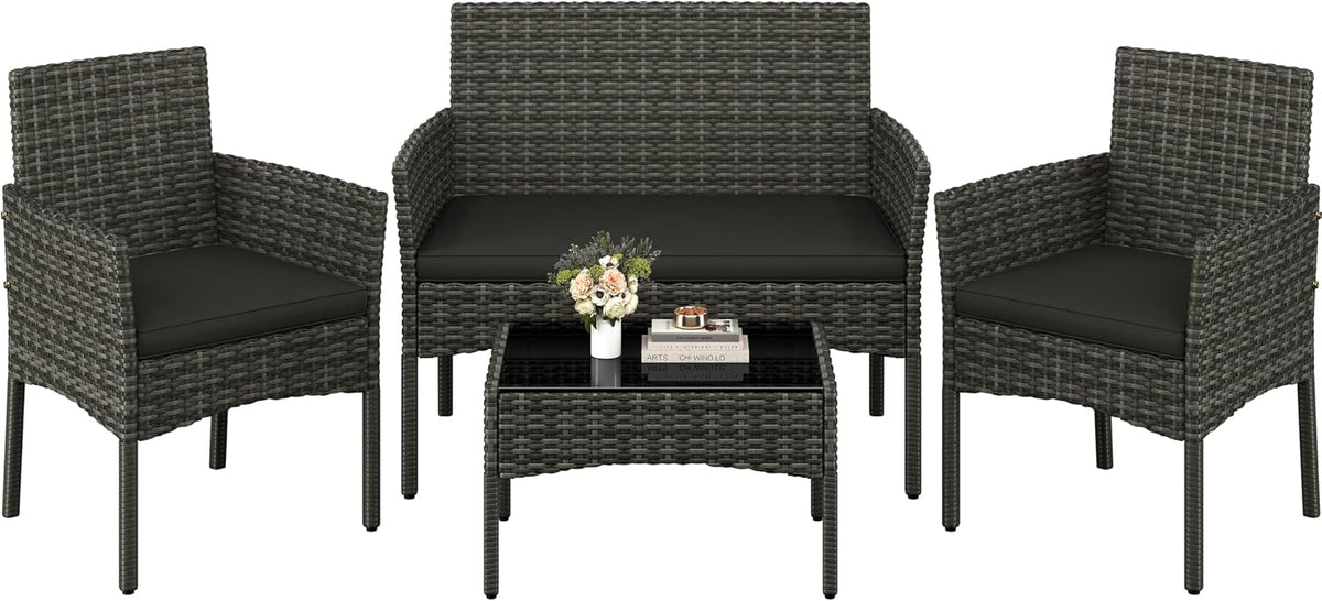 Ensemble de mobilier de jardin Yaheetech 4 pièces - banc, deux chaises et une table - gris