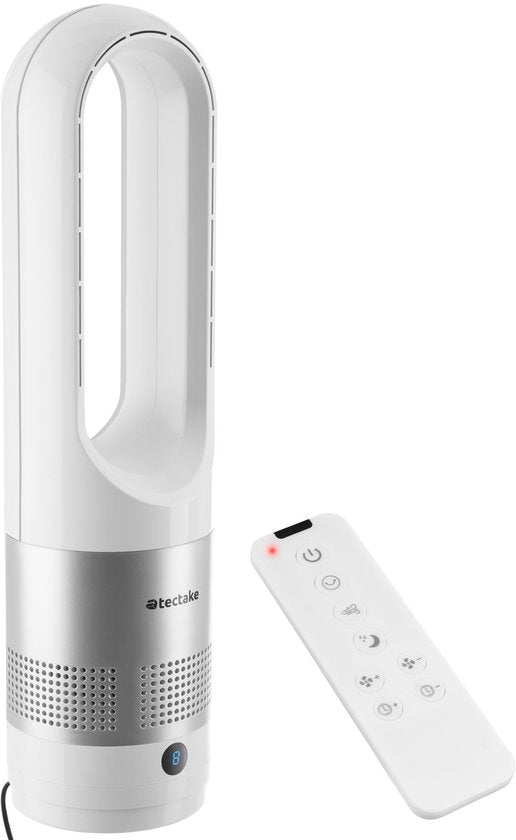 tectake® Tower Fan Polar - Ventilateur de colonne avec télécommande - 8 vitesses et minuterie - Fonction de rotation à 80° - Ventilateur silencieux (35-55dB) - Debout avec panneau de contrôle LED - 55,5 cm de haut - Refroidisseur d'air - Blanc