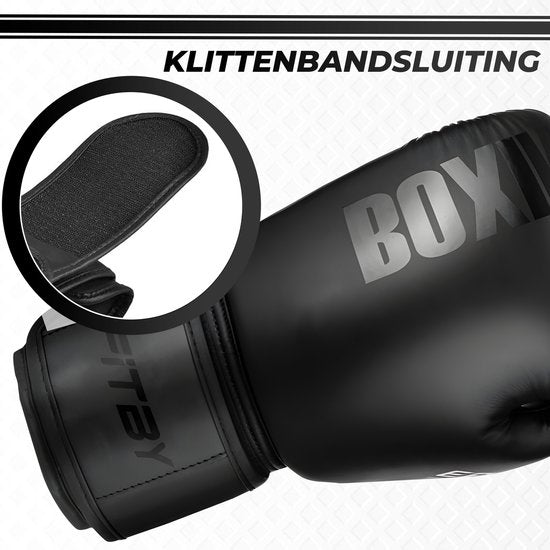 Gants de boxe Fitby - Gants de kickboxing - Gants de boxe - Gants de boxe pour enfants - Noir - 8 oz