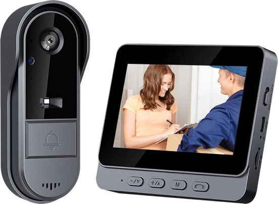 Fuegobird M15S - Kits de sonnettes sans fil avec carte Micro-SD de 32 Go - Sonnette vidéo intelligente - avec écran de 4,3 pouces - Étanche IP65 - Caméra HD avec grand angle de 170° et vision nocturne - Noir