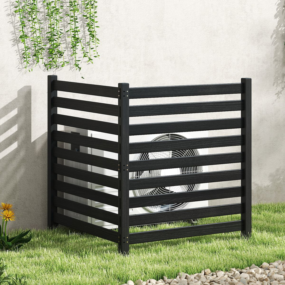 Clôture de jardin Coast en 2 parties - brise-vue autoportant avec poteaux métalliques - noir - 98 x 107 cm