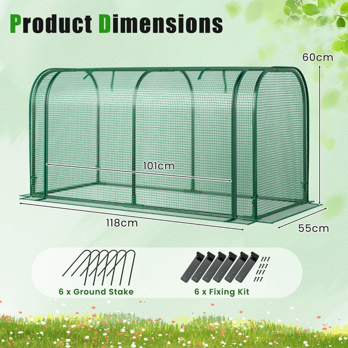 Mini-serre Coast - serre de jardin portable - porte à fermeture éclair enroulable - protection solaire en PE imperméable - blanc/vert 118 x 55 x 60 cm