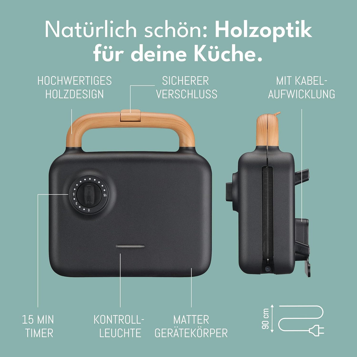 Lebenlang Sandwich maker 3-in-1 - 23.9 × 23 × 12.2 cm - 750 W - Noir - Sandwich - Gaufre - Grill
