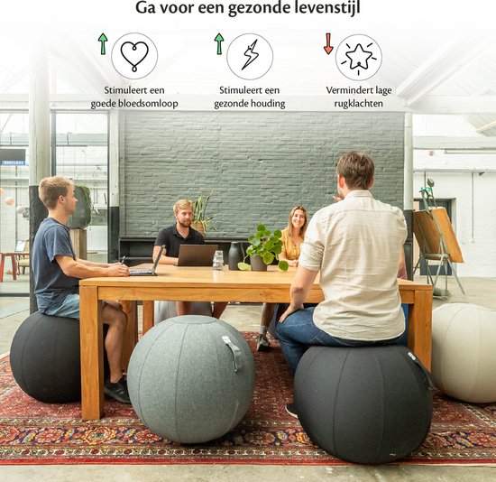 Backerz® Ballon d'assise pour le bureau et la maison 65 cm - Ballon de yoga haut de gamme - Ballons d'assise avec housse - Ballon ergonomique pour chaise de bureau - Lin anthracite