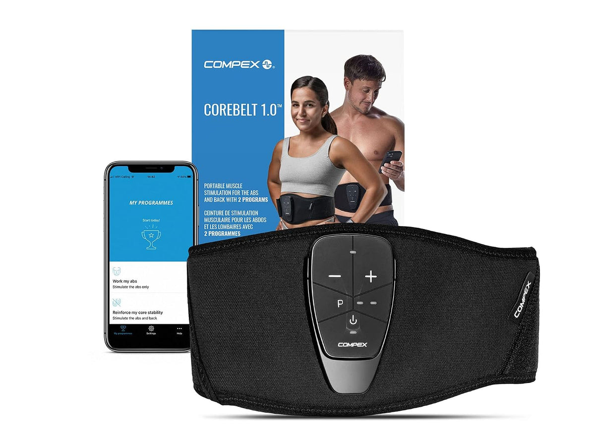 Ceinture d'électrostimulation Compex Corebelt 1.0 - 2 programmes - Abdominaux et bas du dos - S/M (65-85 cm) - Noir