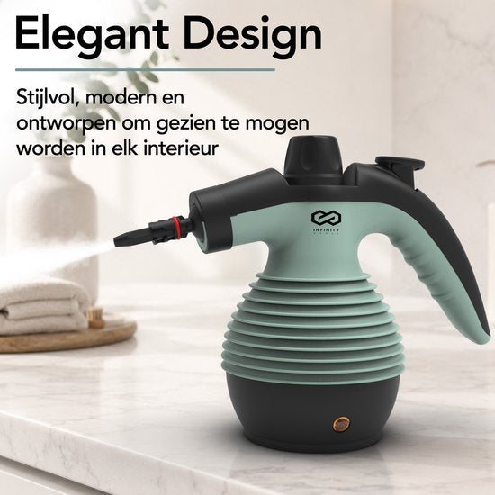 Nettoyeur vapeur Infinity Goods - Nettoyeur vapeur à main 12-en-1 - Nettoyeur vapeur à main - Détachant - Nettoyeur de tapis - 10 embouts - 1 050 watts - 3,2 bars - Vert