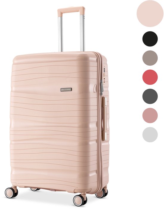 SKYCASES Travelin' Charm - 28-inch Large Travel Suitcase - Number Lock - 41x24x69 cm - 98L - Lightweight, Waterproof & Durable - Light Pink V2