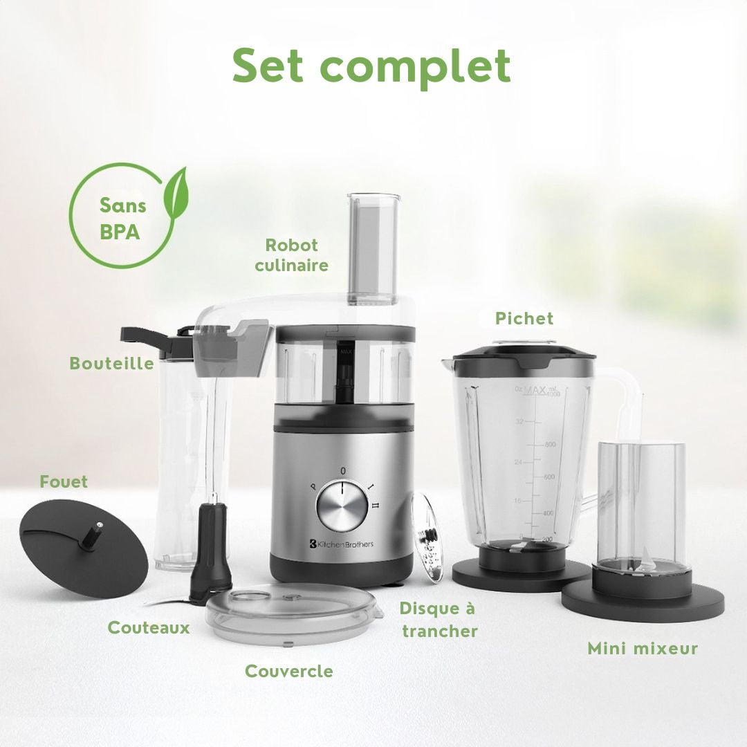 KitchenBrothers Robot ménager - 5 en 1 - 20 x 14 x 34 cm- acier inoxydable
