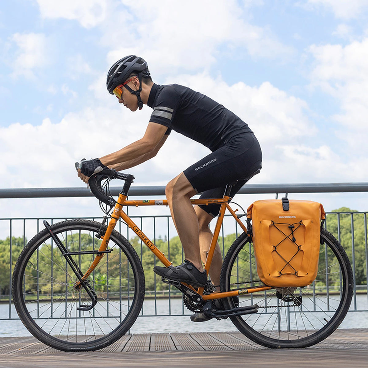 Sac de vélo étanche ROCKBROS pour porte-bagages - 25–32 L - Noir - Extensible - Pour vélo électrique et VTT