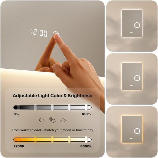 Mirlux Miroir de salle de bain avec éclairage LED et chauffage - Miroir mural rectangulaire - Miroir de douche anti-condensation - 60x80CM