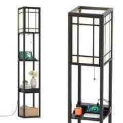 Lampadaire côtier avec 3 compartiments ouverts - 2 ports USB - 26 x 26 x 161 cm - Noir