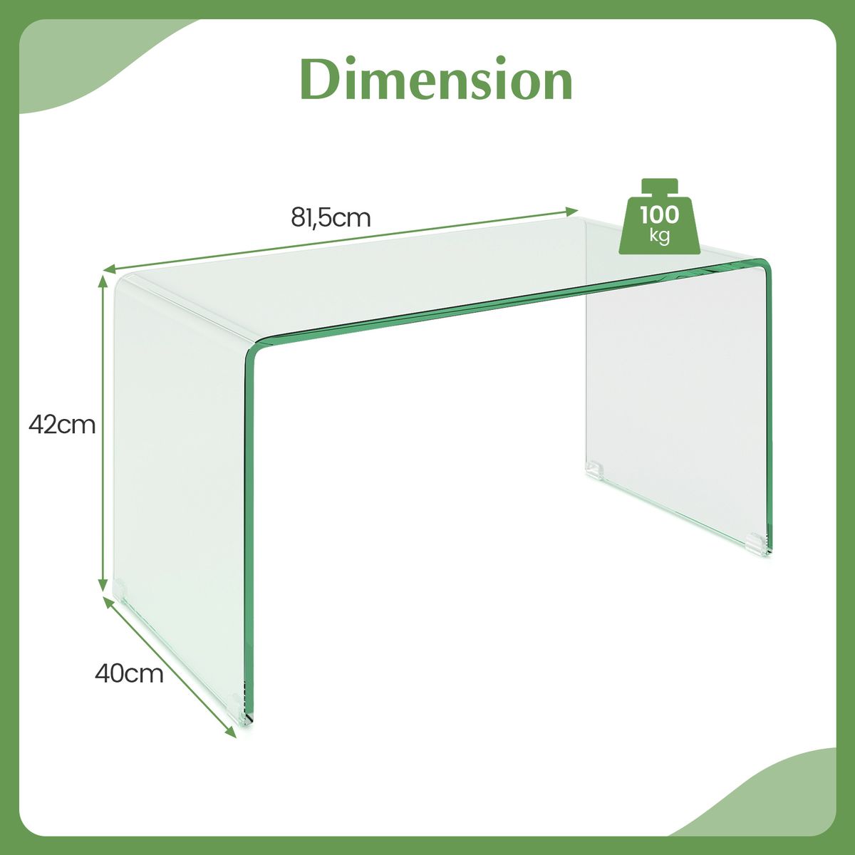Table basse Coast - Table d'appoint en forme de U - verre trempé - 81,5 x 42 x 40 cm - transparente