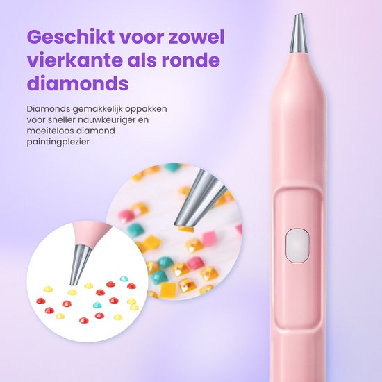 Rubye® - Stylo peintre électrique pour diamants - Avec technologie d'aspiration - Rechargeable via USB-C - Confortable à utiliser - Pour pierres rondes et carrées - Rose