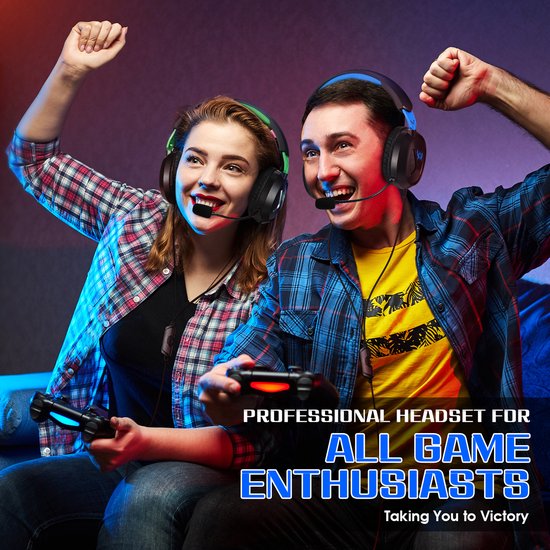 Casque gaming KOTION EACH G3100 - Casque circum-auriculaire avec microphone - Compatible avec Nintendo Switch, PS5, PS4, Xbox Series X|S, Xbox One, appareils mobiles et PC - Noir et bleu