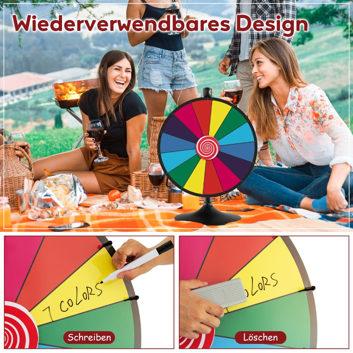 Côte Ø60 cm pour une roue de la fortune avec support prix hauteur de la roue - roue de compétition réglable colorée