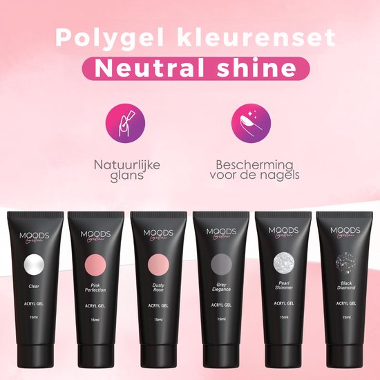Moods Gellac - Polygel Colour Set - Recharge - Neutral Shine - 6 couleurs - 15ML