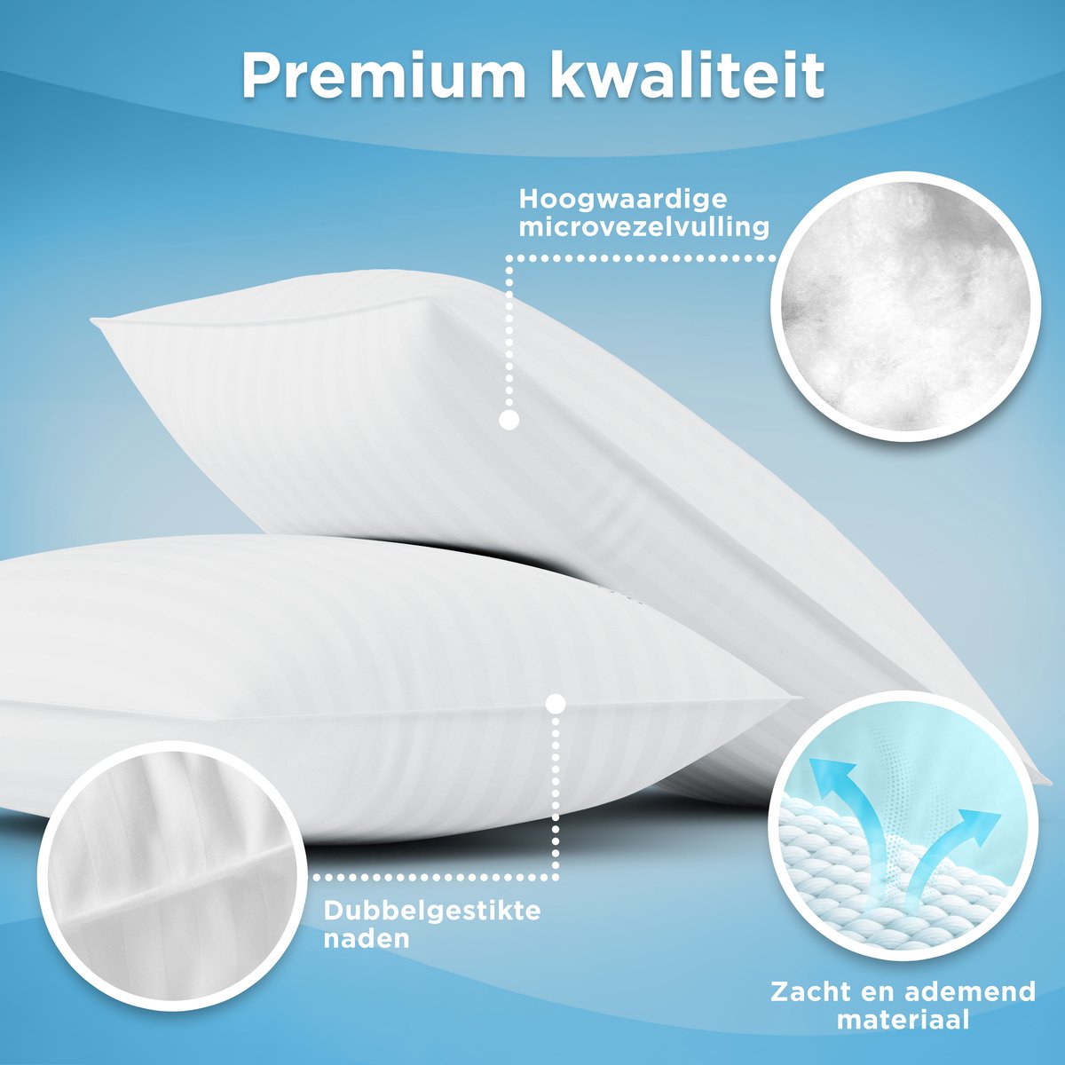 Lot de 2 oreillers CozySense – 50 x 70 cm – Blanc – Housse en coton – Rembourrage en microfibres douces