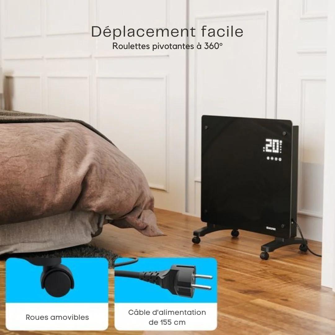 Radiateur électrique Auronic - avec thermostat et télécommande - à panneaux en verre - Radiateur 1000 W - Noir