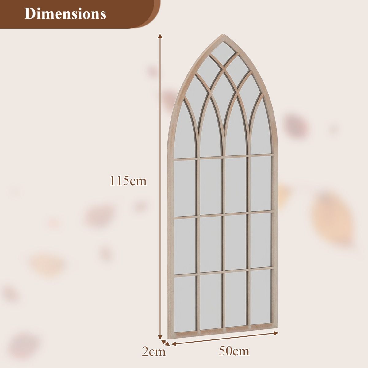 Miroir « Coast » en forme de châssis de fenêtre - miroir mural incurvé - cadre métallique - gris rustique - 115 x 50 cm