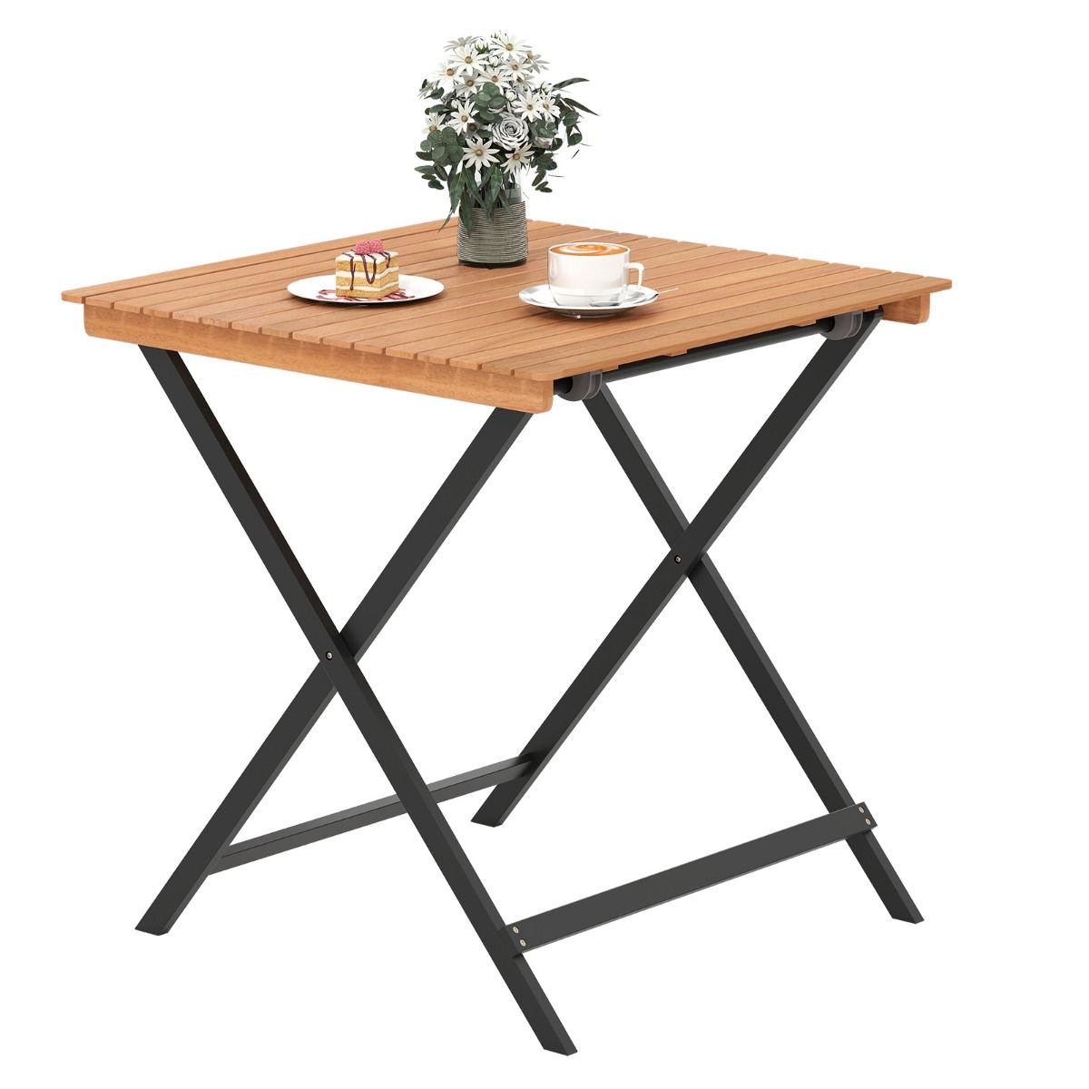 Table d'appoint pliable Coast - Structure en X - Bois d'acacia - Naturel et noir - 70 x 70 x 73 cm