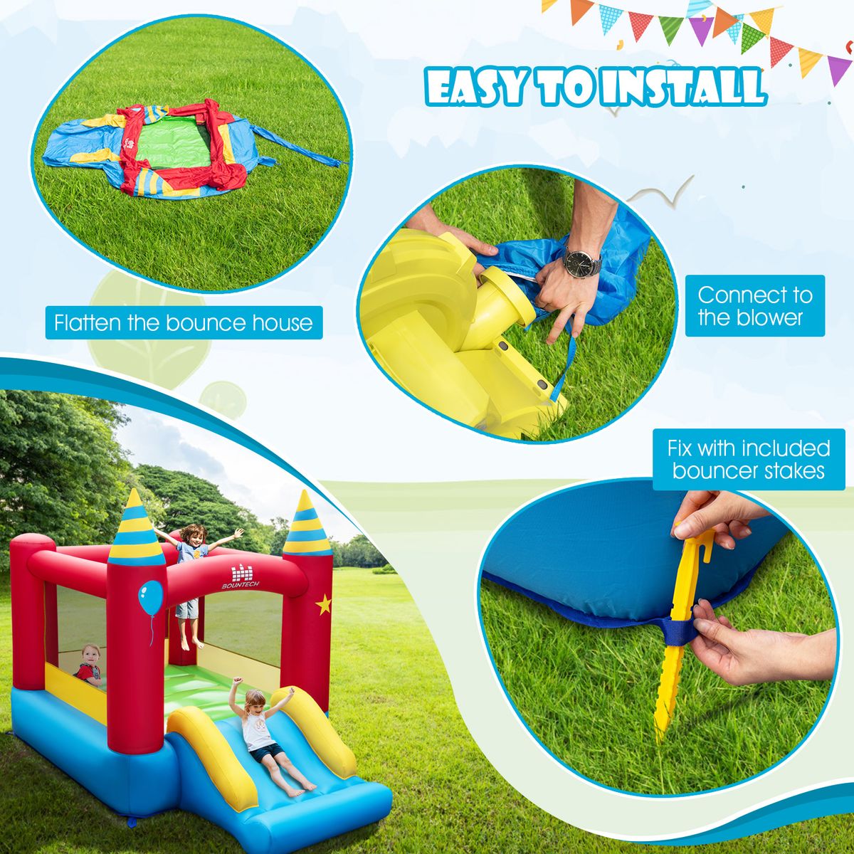Château gonflable Coast pour enfants - avec toboggan et sac de transport - sans soufflerie - 190 x 260 x 205 cm