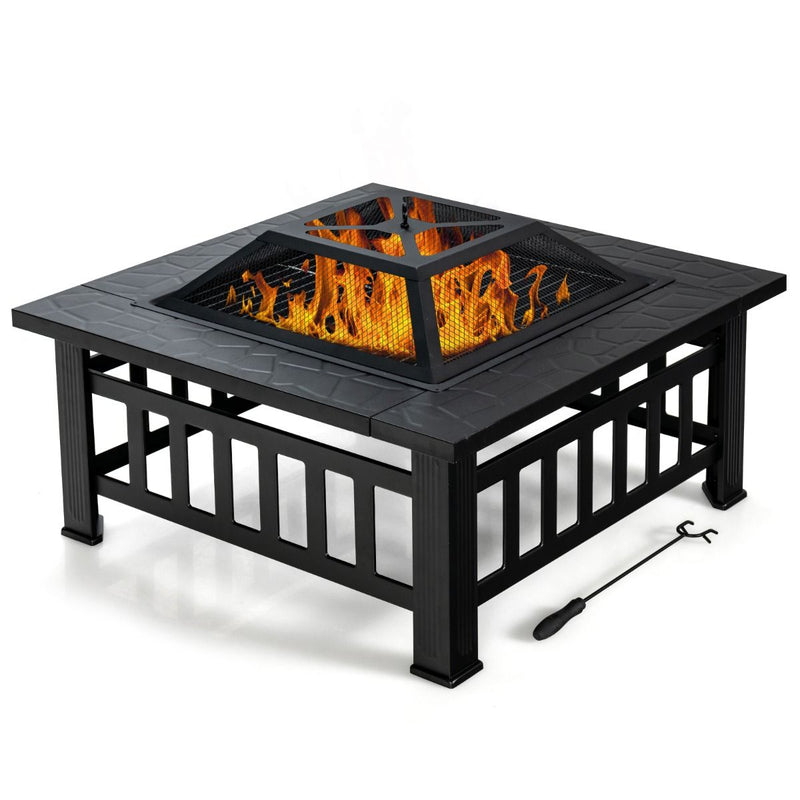 Foyer carré Coast - Table-foyer 3-en-1 - avec grille de barbecue et seau à glace - noir 81 x 81 x 50 cm