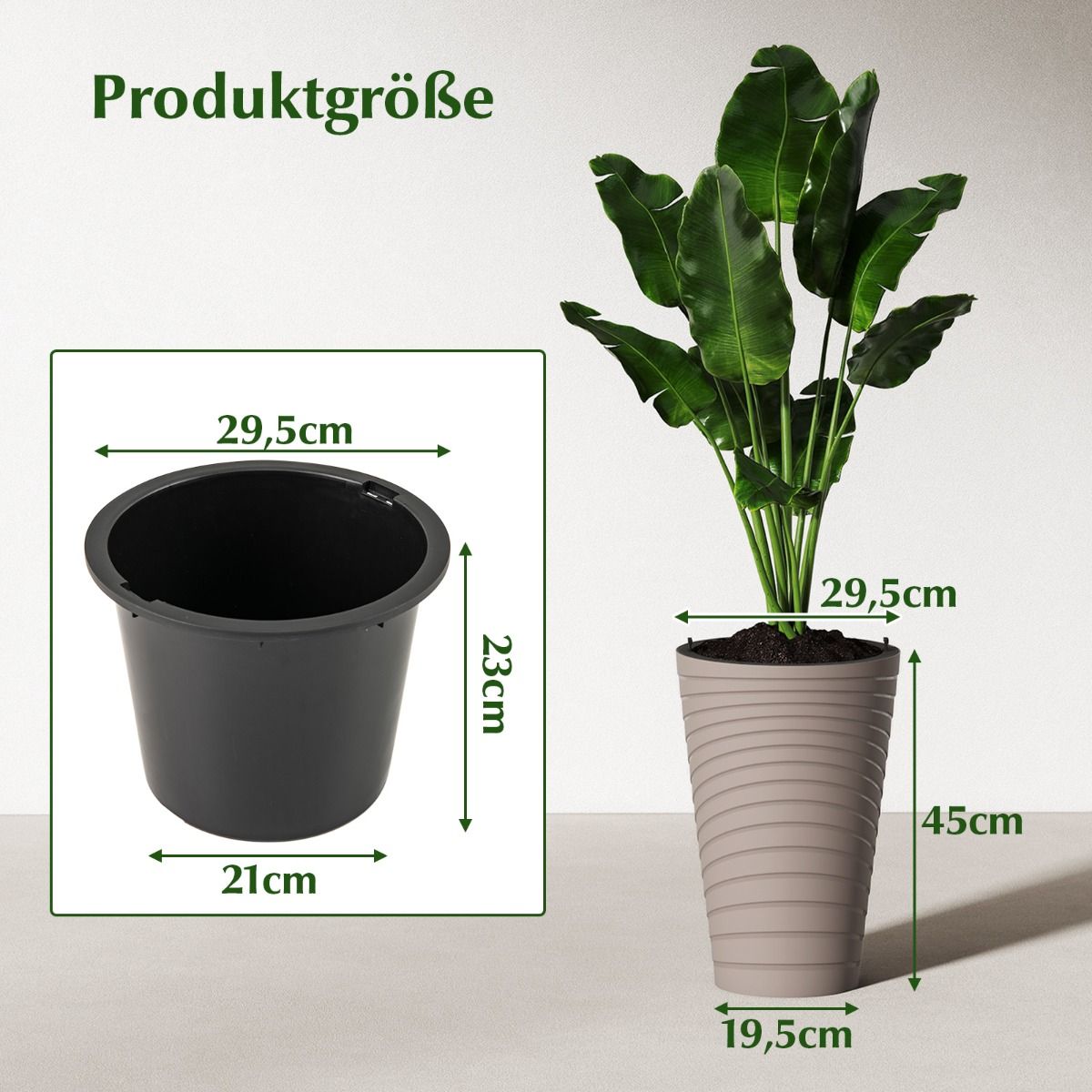 Ensemble de 2 jardinières Coast - avec pot intérieur et trous de drainage - résistantes aux intempéries - marron - 45 cm de hauteur