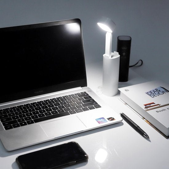 Aigostar Ivory - Lampe de bureau LED - Intensité réglable - Chargeur USB - 3 niveaux de luminosité - Pliable - Avec support pour téléphone - Blanc