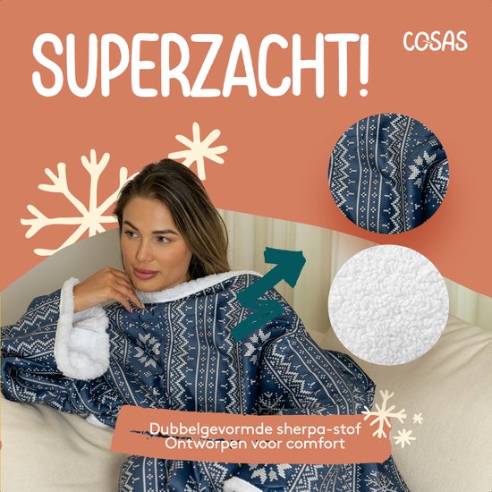 Cosas - Couverture à capuche - Plaid avec manches - Bleu - 180x130cm