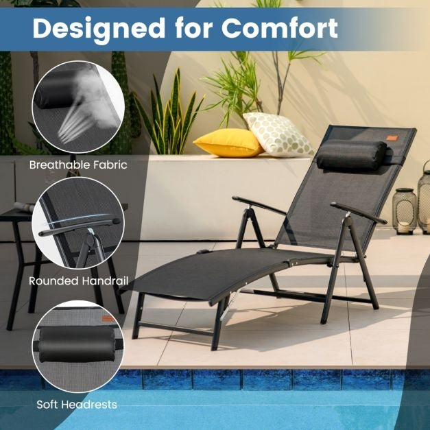 Coast Bain de soleil Bain de jardin avec appui-tête 7 dossiers réglables noir