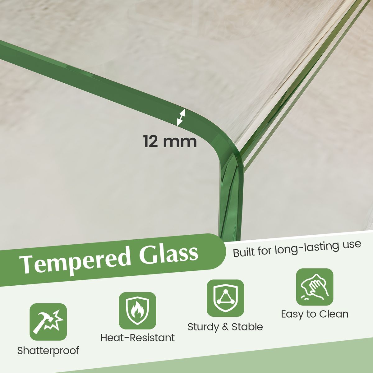 Table basse Coast - Table d'appoint en forme de U - verre trempé - 81,5 x 42 x 40 cm - transparente