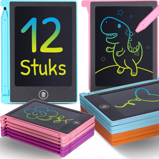 Partizzle 12x Tableau à dessin magnétique pour enfants - Mini tableau noir / Tablette à dessin LCD avec écran - Dessin créatif - Cadeaux d'entreprise Tableau de dessin éducatif - Petits cadeaux d'entreprise - Grabbelton Treat Gifts - 11 cm / 4 Couleurs
