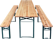 Ensemble de table de brasserie AXI Toon - Table pliante et 2 bancs – 220 cm – Structure en acier et bois – Avec embouts en caoutchouc – Table de pique-nique d'extérieur