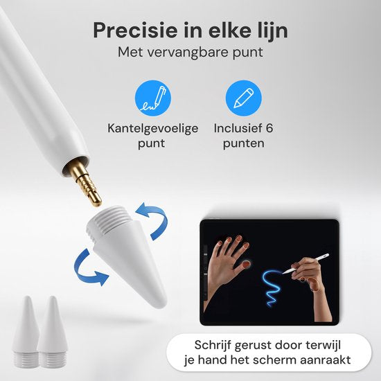 Stylet Nuvance - Compatible avec l'iPad d'Apple 2018-2026 - Stylet pour écran tactile - 6 pointes incluses - Pencil