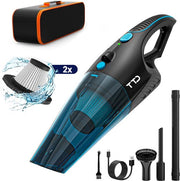TTD® Premium Aspirateur de voiture sans fil avec sac de rangement de luxe - Extra puissant 14 000 Pa - humide et sec - 2 filtres HEPA de qualité supérieure inclus - Aspirateur de miettes sans fil - Aspirateur de voiture - Aspirateur à main - Dépoussiéreur