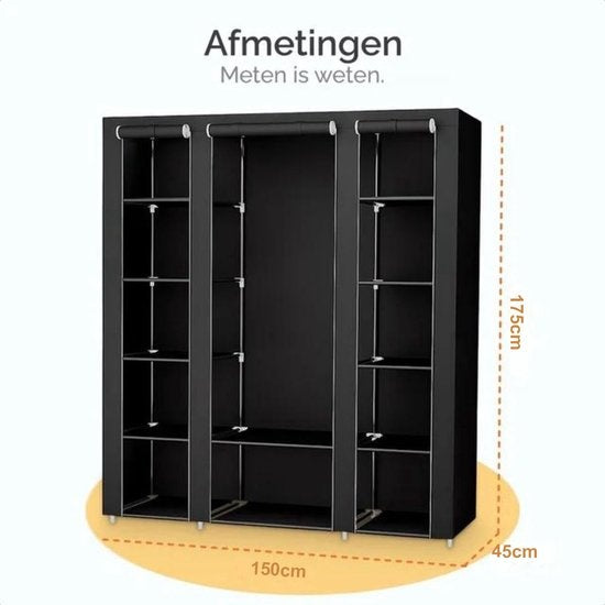 Goliving Penderie pliante - Penderie armoire - Penderie - Armoire pliante en tissu - Armoire de camping - 175x150x44 cm - Noir