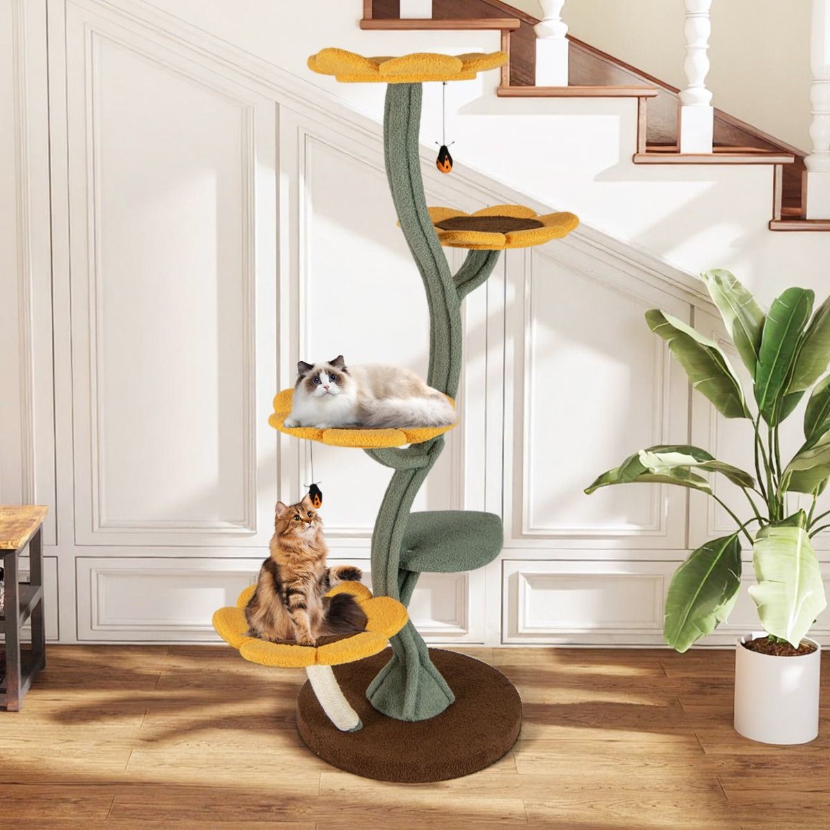 Arbre à chat Coast - motif tournesol - 5 plateformes - jaune, marron et vert - 175 cm