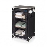 Armoire de camping pliable Tristar – Structure en aluminium – 3 étagères – Pieds réglables – Poches latérales – Sac de transport inclus – Noir - CU-0809