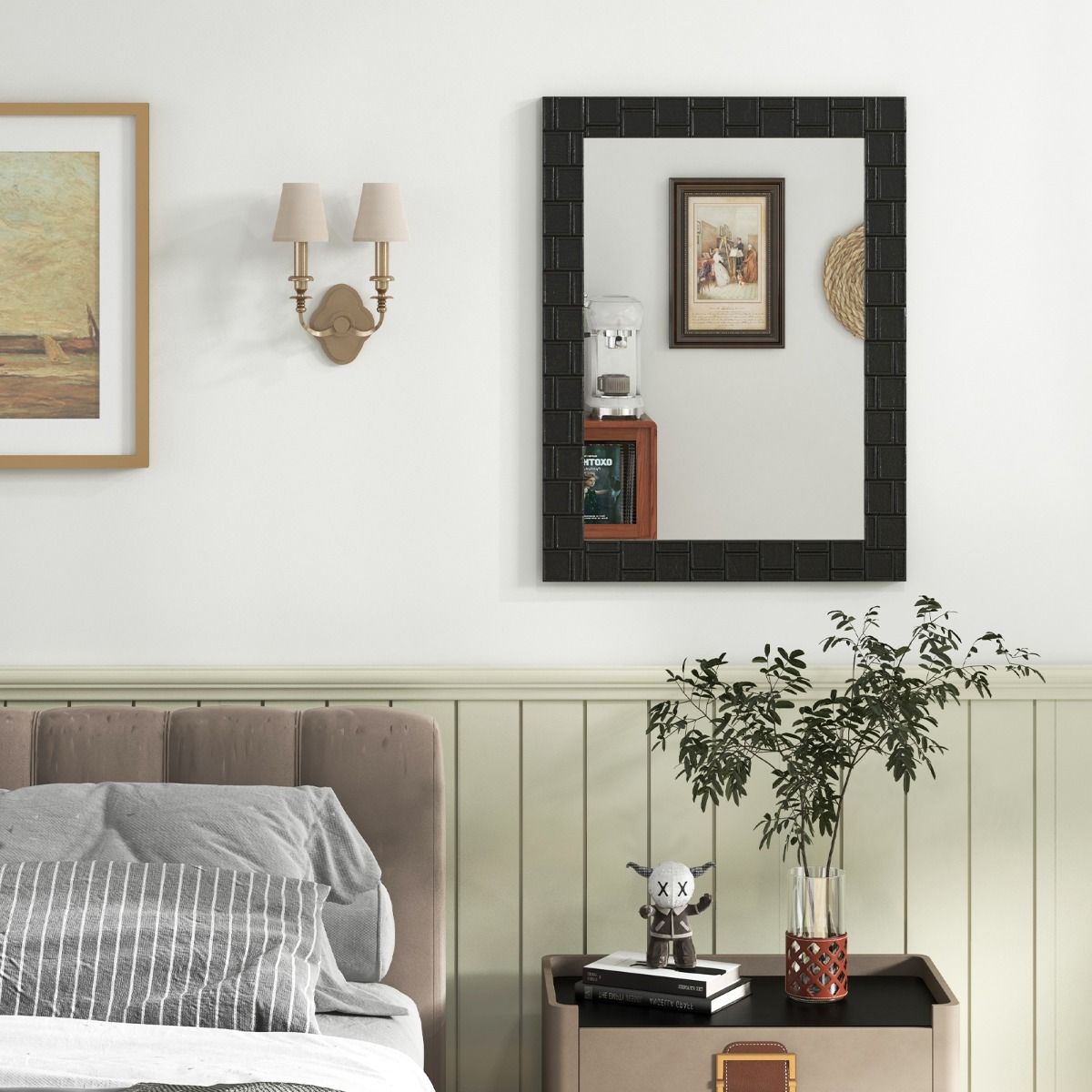 Miroir mural Coast - rectangulaire - cadre en bois - peut être accroché à la verticale ou à l'horizontale - noir - 80 x 60 cm