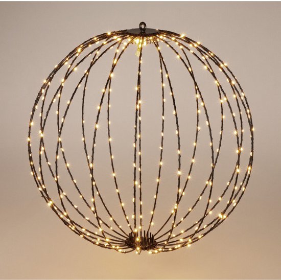 Globe lumineux - D50 cm - 320 LED - blanc chaud - avec minuterie - cadre noir - éclairage