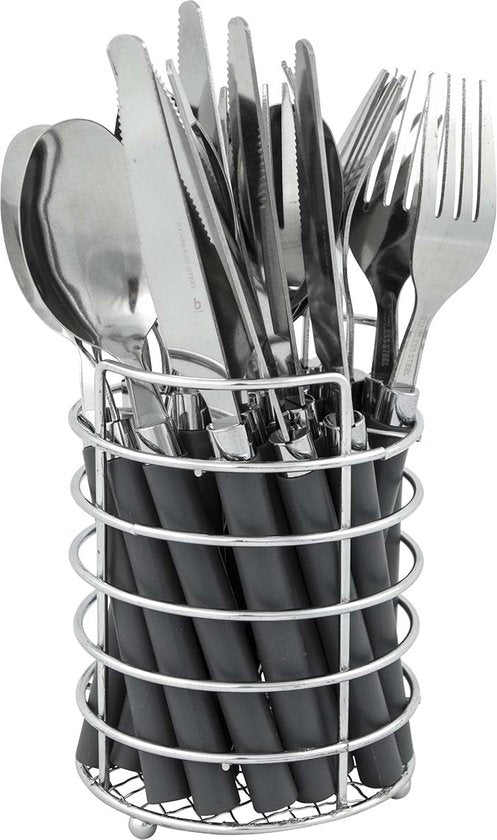 Bo-Camp - Set de couverts - Dans le panier - acier inoxydable - 24 pièces - 6 personnes - Gris