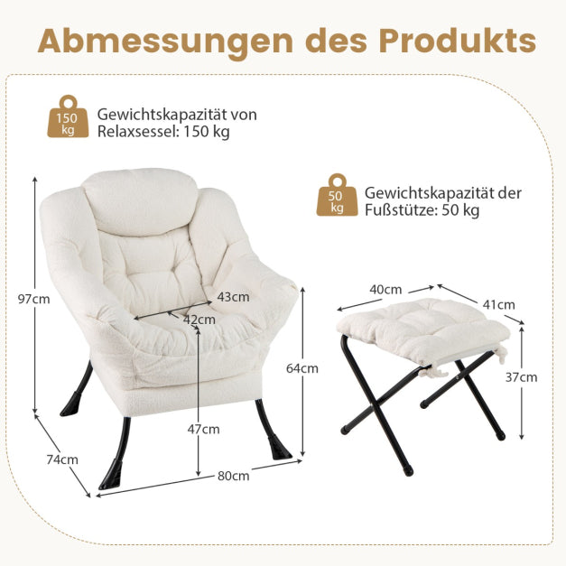 Fauteuil Coast - PP-Coton - Max 150KG - Repose-pieds inclus - 80 x 74 x 97 cm - Blanc