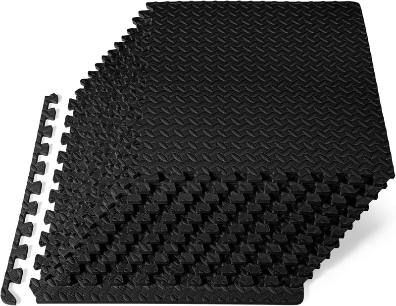 Tapis de fitness modulable ProsourceFit - Mousse EVA - 12 dalles - 4,5 m² - 61 x 61 x 1,27 cm - Noir