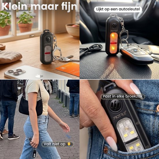 Porte-clés d'alarme personnelle 130 dB - Autodéfense pour femmes - Spray au poivre - Alarme de poche rechargeable avec lampe de poche