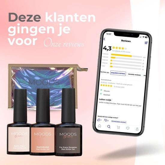 Moods Gellac BIAB Kit pour ongles - Vernis à ongles BIAB - Comprend une lampe UV/LED, un bâton, une lime à ongles, un primer, une base et un top coat.